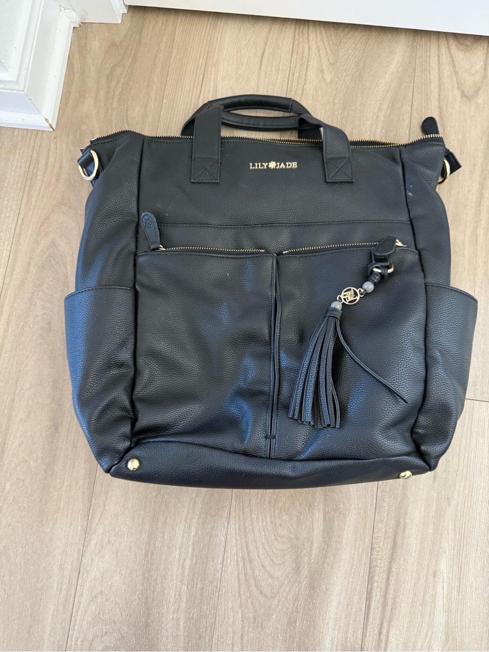 Lily Jade Black Pebbled Backpack Diaper Bag Tote